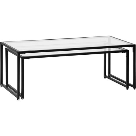 Lot de 2 tables basses en verre transparent et métal noir, gigognes et séparables, avec plateaux trempés, pour salon et chambre – CHICFURN (1/5)