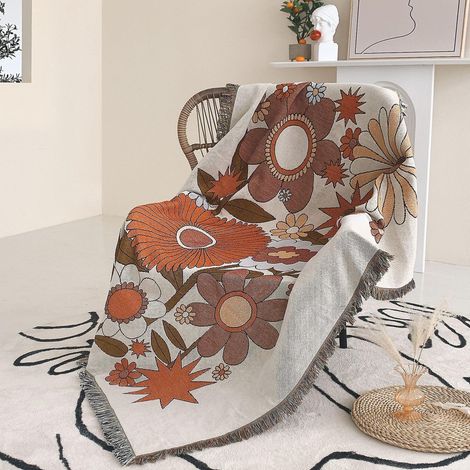 1 Pice 160x130cm Couverture Plaid Fleurs Tricote Dcore Avec Des Franges Bohme Simple Doux Confortable Protger Contre Le Froid Pour Canap Sofa Chai (1/5)