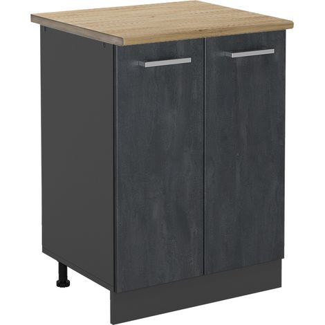 Mueble bajo de cocina R-Line, Hormigón negro/antracita, 60 cm ET Roble, Vicco