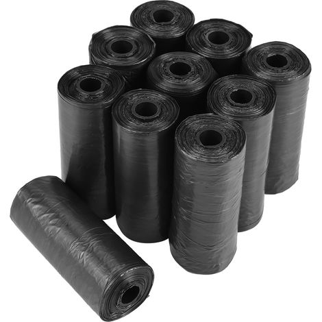 Sacs à déchets en plastique pour chiens de compagnie, 10 rouleaux/150 pièces, 33x22cm, sac de nettoyage des déchets durables, noir (1/5)
