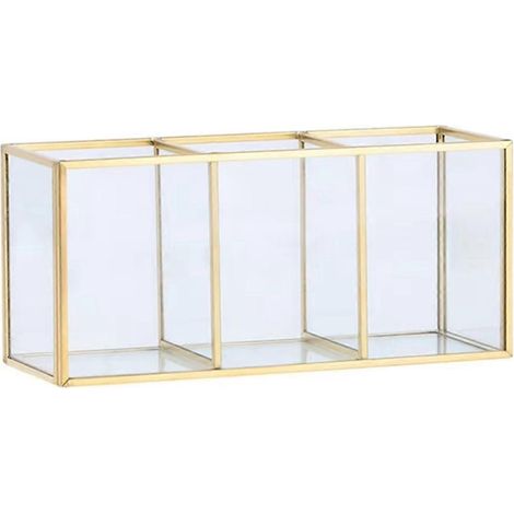 Boîte de rangement transparente en verre pour pinceaux de maquillage, contenant cosmétique doré, comme illustré (1/5)