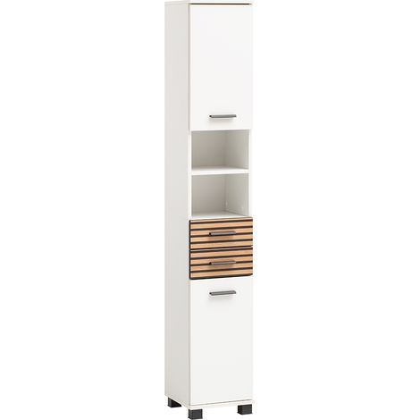 Badezimmer Hochschrank weiß matt, Akustikpaneel-Optik KANE-80 (1/4)