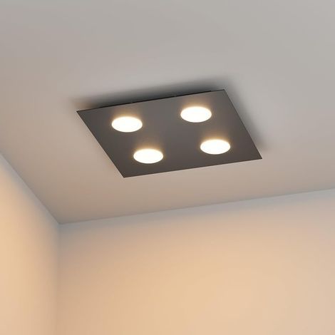 Plafonnier 4 Spots, Douille GX53, Lampe de Plafond Carré en Fer Modern, Spot Plafond 4 Spots für Cuisine, Chambre, Salon, Couloir, 40 x 40 cm, Noir, Ampoule non Incluse (1/5)