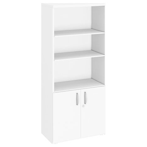 Bibliothèque haute bois avec portes basses H 182 x L 80 cm Essens - Blanc - Maxiburo