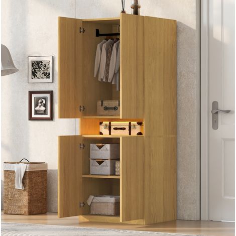 Armoire 70x55x180 cm à 2 portes avec étagère LED, grand rangement et penderie, structure stable MDF - bois (1/5)