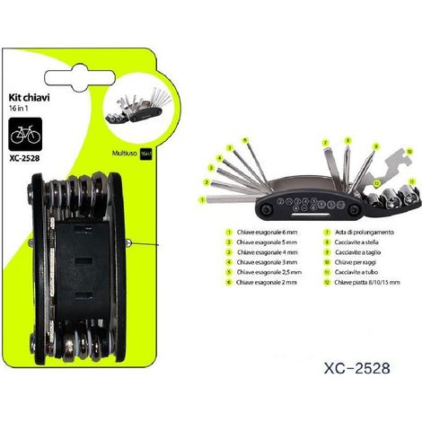 Wisdom - Kit Chiavi 16in1 Strumento Attrezzi Multiuso Riparazione Bici Bicicletta Xc-2528 -