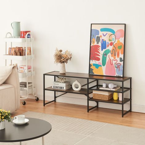 [En.Casa] – Meuble TV noir effet noyer 120 x 30 x 46 cm – 3 étagères de rangement – Montage facile – Design moderne pour salon