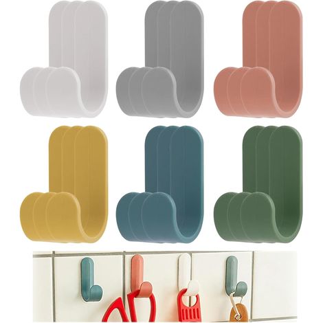 18 ganchos de pared autoadhesivos multicolores, no requieren taladro, para niños, baño o cocina. (1/5)