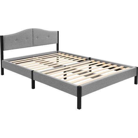 ML-Design Cama Tapizada Doble 140x200 cm Estructura con Cabecero y Somier Robusto de Láminas con Armazón de Acero y Tejido de Lino Gris, Base para Dormitorio Matrimonial Moderno (1/5)