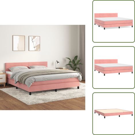 The Living Store Boxspringbett mit Matratze Rosa 160x200 cm Samt - Boxspringbett - Samtbett - Rosa Bett - Doppelbett - 160x200 Cm (1/5)