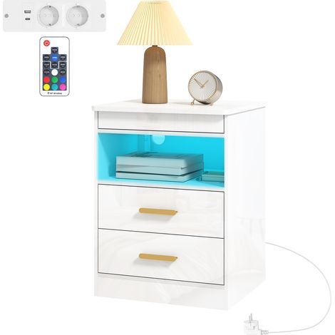 Table d'appoint avec station de charge et éclairage LED RGB, blanc laqué brillant (1/5)