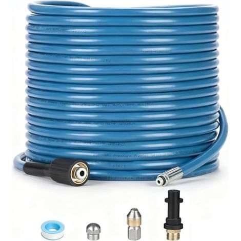 15M Tuyau Déboucheur Canalisation pour Kärcher K2 K3 K4 K5 K6 K7, Kit Furet Professional with Buse Rotatif & Buse à Jet, 180 Bar Flexible Nettoyeur Haute Pression Accessoire pour M22 Connexion