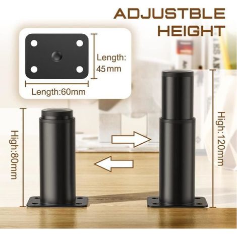 Pieds de meubles - Inox - Réglables - Hauteur 8 à 12 cm - Charge jusqu'à 800 kg - Lot de 4 (1/4)