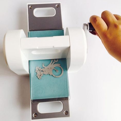 [Stanz- und Prägemaschine] Tragbare, multifunktionale manuelle Stanz- und Prägemaschine für Bastelarbeiten und Scrapbooking - Mini-Modell (Aluminium, 1221 g) mit 2 Prägebögen (1/5)