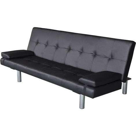 Sofá cama con dos cojines cuero artificial ajustable negro vidaXL