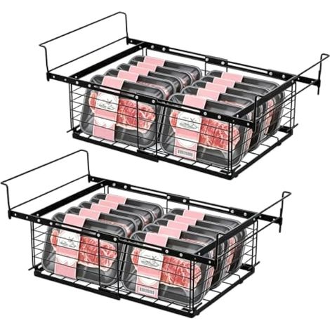 2 Pièces Paniers de Congélateur Coffre, Panier Rangement Suspendu pour Congelateur Coffre, Longueur Extensible de 26,9 à 45 cm, Organisateur de Congélation avec Poignées pour 270 à 560L Congelateur (1/5)