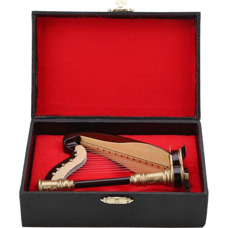 Miniatur-Holzharfe mit Geschenkbox, Nachbildung eines dekorativen Musikinstruments zum Verschenken (1/5)