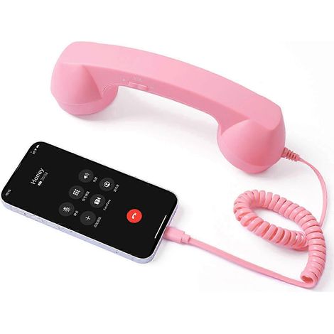 USB-C Retro-Telefonhörer für iPhone & Android: Plug & Play, strahlungsfreies und komfortables Telefonieren im Retro-Stil Rosa (1/5)