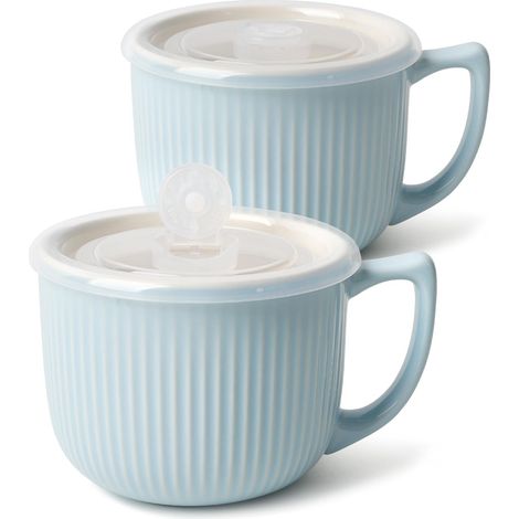 Bols à soupe en céramique avec couvercle ventilé, tasse à soupe de 946 ml avec poignée, 2 grands bols à soupe de 12,7 cm, grand bol à céréales pour flocons d'avoine, salade (1/5)