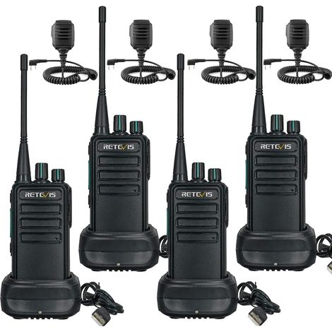Talkie Walkie, PMR446 Robustes Talkie Walkie Professionnel, Clone sans Fil, VOX, Radio Portable de Sécurité pour Adultes avec Microphone Haut-Parleur pour École (4 Pcs, Noir) (1/5)