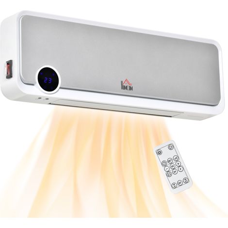HOMCOM 1000W/2000W Wall Downflow Heater 10-49°C Temperature w/ Timer Remote Silver (1/5)