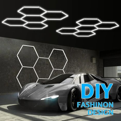Kit 5 éclairages LED Hexagonal, L241 cm 24 barres LED, 144W Blanc Froid 6500K pour garage (1/5)