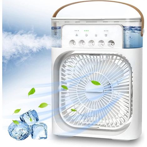 Tragbare Klimaanlage, kleiner 4-in-1-Mehrzweck-Nebelventilator mit Sprüh- und Verdunstungskühlung, 3 Luftstromstufen (weiß) (1/5)