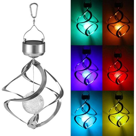 Carillon éolien solaire rotatif à LED, guirlande lumineuse solaire suspendue en spirale pour extérieur-AquaForge (1/5)
