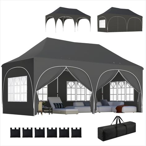 Store banne Tonnelle pliante 3 x 6 m gris avec parois et kit (1/5)