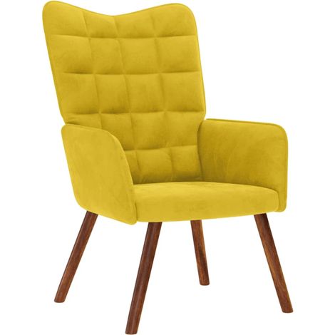 Chaise de relaxation en velours jaune avec accoudoirs et rembourrage, 61,5 x 69 x 95,5 cm - PANGIVO (1/5)