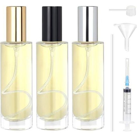 Vaporisateur Parfum - Verre Et Pet - 30 Ml - Rechargeable - Etanche - Capuchon Doré Argenté Noir - 3 Pièces (1/4)