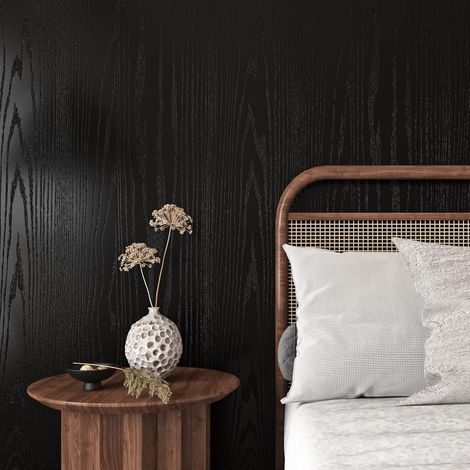 Papier Peint Bois Noir 90CMx500CM Imperméable Papier Peint Adhesif Mural Noir Effet Bois Salon Chambre Revetement Plan de Travail Cuisine Bois Papier Adhesif pour Meuble Cuisine Bois Noir (1/5)