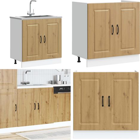 Mueble bajo para fregadero Kalmar roble artesanal 80x46x81,5 cm - Almacenamiento en cocina - Mueble de madera