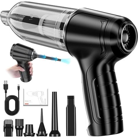 1pc Aspirateur de voiture rechargeable, aspirateur portatif sans fil haute puissance 120 W, sans balais, puissant et silencieux (noir) (1/4)