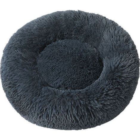 Panier pour Chien 40CM Chau Peluche Lit pour Chat Anti Dérapant Lavable Rond en Moelleux Coussin Anti Stress Lit pour Chiens et Chats (Gris Foncé) (1/4)