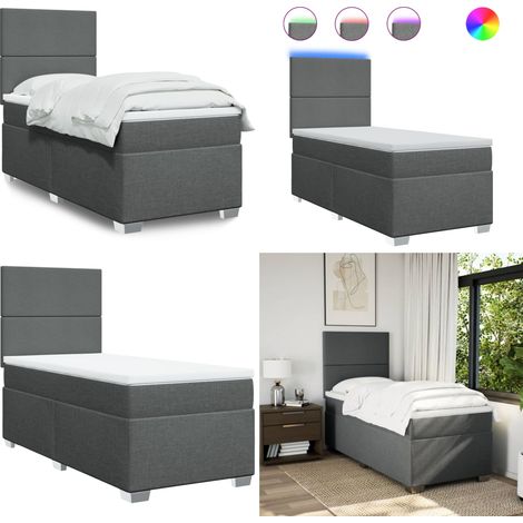 Sommier à lattes de lit avec matelas Gris foncé 80x200 cm Tissu - Lit Plateforme - Lit Double - Lit Design - Matelas À Ressorts Ensachés - Éclairage Led - Home & Living (1/5)