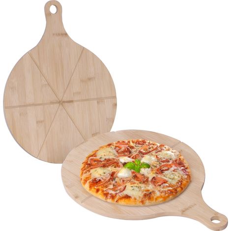 Ensemble de planches a pizza en bambou 2 pieces avec rainures (1/5)