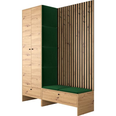 Mobilier1 – Meuble d'entrée Hartford 320 – Chêne artisan – Dimensions 206x145x44cm – Tissu stratifié – Panneau mural souple
