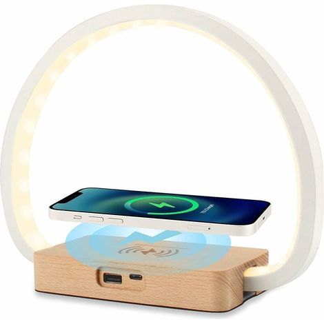 Lampe de chevet avec chargeur sans fil etUSBUne lampe de bureau avec interface.3Luminosité réglable (1/5)
