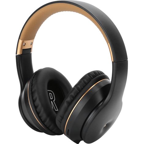 Écouteurs stéréo Bluetooth sans fil MP3 pour musique, jeux et ordinateurs. Compatibles avec les cartes mémoire. Noir et doré. (1/5)