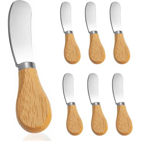 6 Pieces Small Butter Knives, Stainless Steel Cheese Spreader, Butter Spreader Knives, Multifunctional Spreading Knives with Wooden Handle for Jam Bread Cream (1/5)