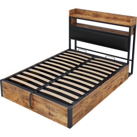 Cama arcón 140 x 200 cm negra con cabecero acolchado, USB y almacenaje hidráulico (1/5)