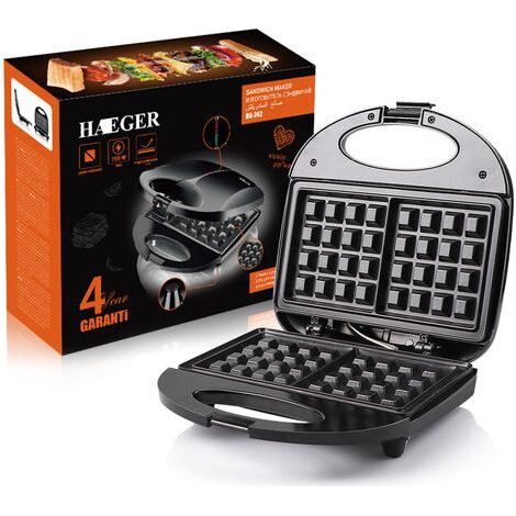 Gaufrier et croque monsieur 3 en 1 – 750W – 3 plaques antiadhésives interchangeables – Température de cuisson jusqu'à 200ºC (1/4)