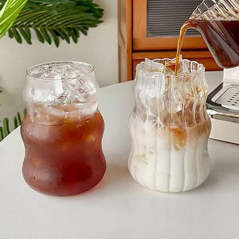 BelleRise - Lot de 2 verres vintage, 530 ml, verres ondulés, verres à café glacé en forme de gourde, verres à bière. (1/5)