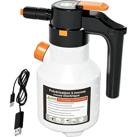 Pulvérisateur de mousse électrique de 2 L pour lavage de voiture, outil de nettoyage portable haute pression 8 bar avec batterie rechargeable USB, rondelle portable pour la maison, le jardin, blanc (1/5)