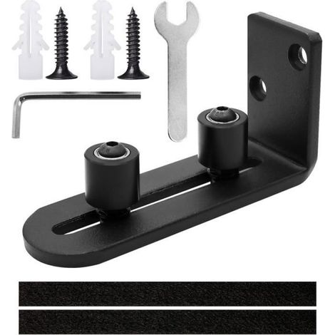 Rail De Porte Coulissante - Guide De Plancher Ajustable - Pour Porte En Bois Murale Ou Encastrée - Noir - 1 Pièce (1/5)