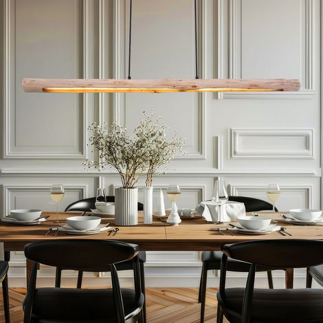 Pendellampe Holzbalken Hängeleuchte Holz Pendelleuchte LED dimmbar, 3-Stufen, schwarz, 20W 1358lm 3000K, LxBxH 120 x 7 x 150 cm