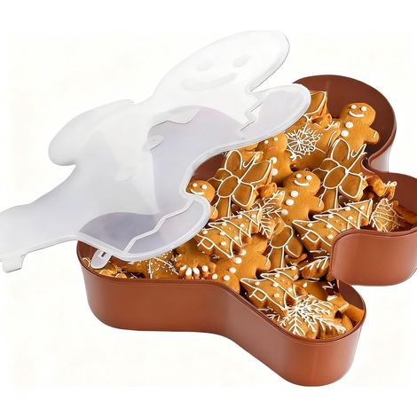 Plateau De Service De Noël - Boîte De Rangement Pour Biscuits Et Confiseries Avec Couvercle - Contenant Festif Motif Flocon D'Été Arbre De Noël - 25 X 30 X 5 Cm - 1 Pièce (1/5)
