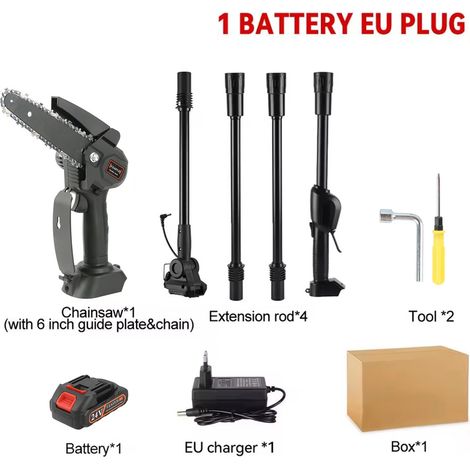 Scie électrique haute puissance 3500W, scie à chaîne télescopique 130-225cm, scie à branches hautes, sécateur d'arbres 2 en 1 pour batterie 18V 21V-1x Battery Set