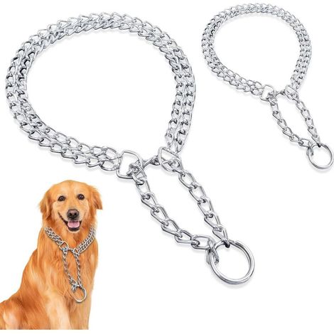Collier Martingale Antitraction pour Chien Moyen et Grand, Lot de 2 Chaînes en Acier Inoxydable, Collier Semi-Étrangleur de Dressage pour Chiens Puissants Tour de Cou 48-55 cm (1/5)